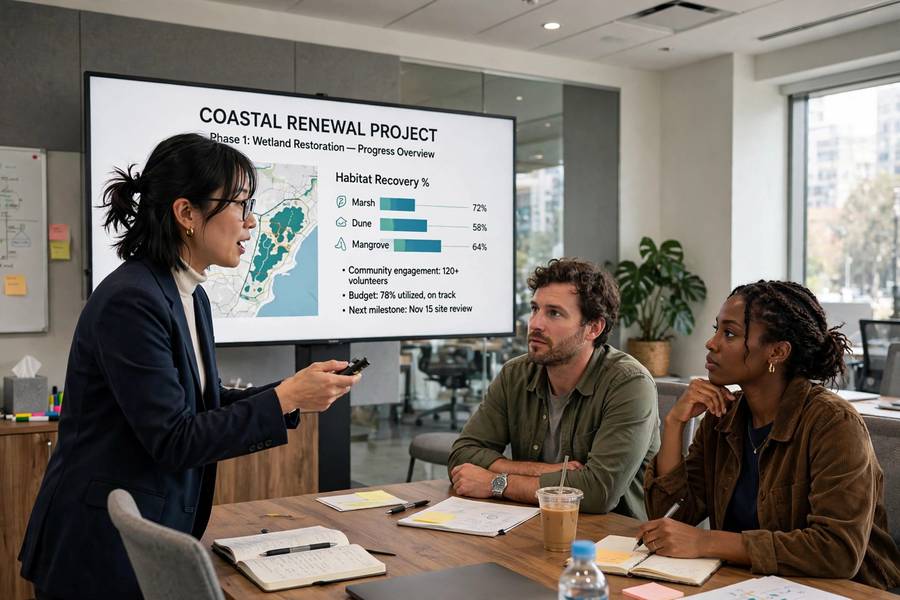 Presenting an AI project to colleagues in a meeting