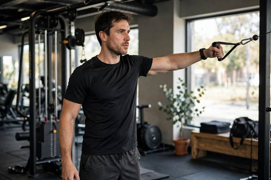 Man performing single-arm cable lateral raise