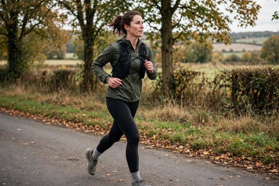 Runner doing easy base miles on quiet road