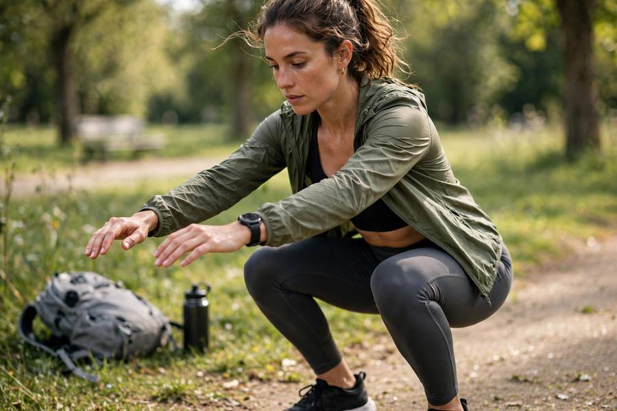 Runner doing strength training squats for injury prevention