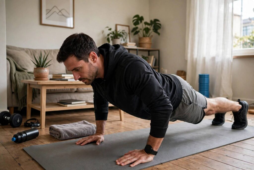 Man doing push-ups as part of a home workout