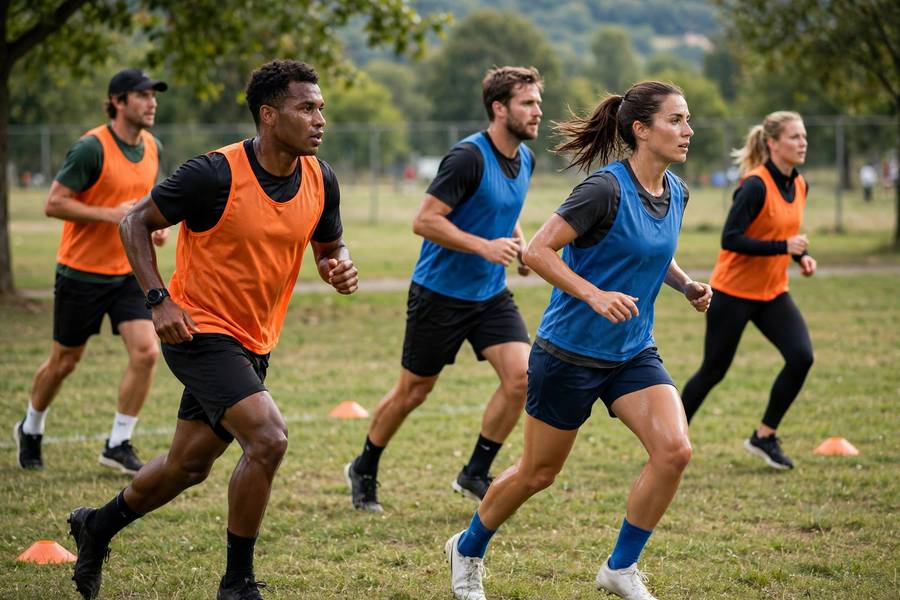 Soccer players doing small-sided game for conditioning