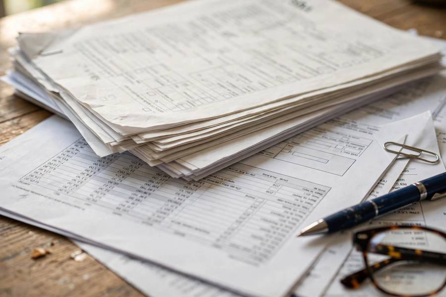 Close-up of SBA loan documents and financial statements