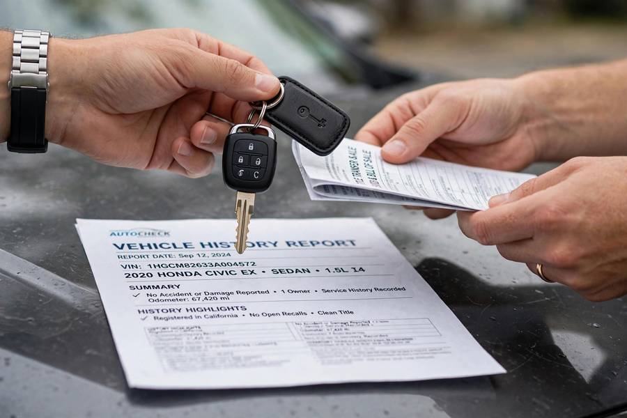 Reviewing the history report and paperwork, essential homework in how to buy a used car