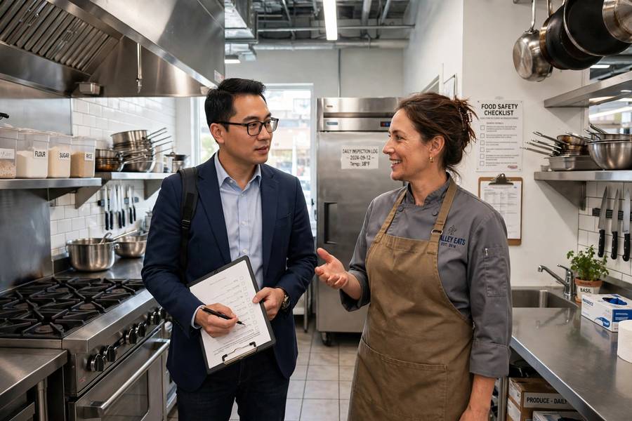 A buyer touring a business with the current owner