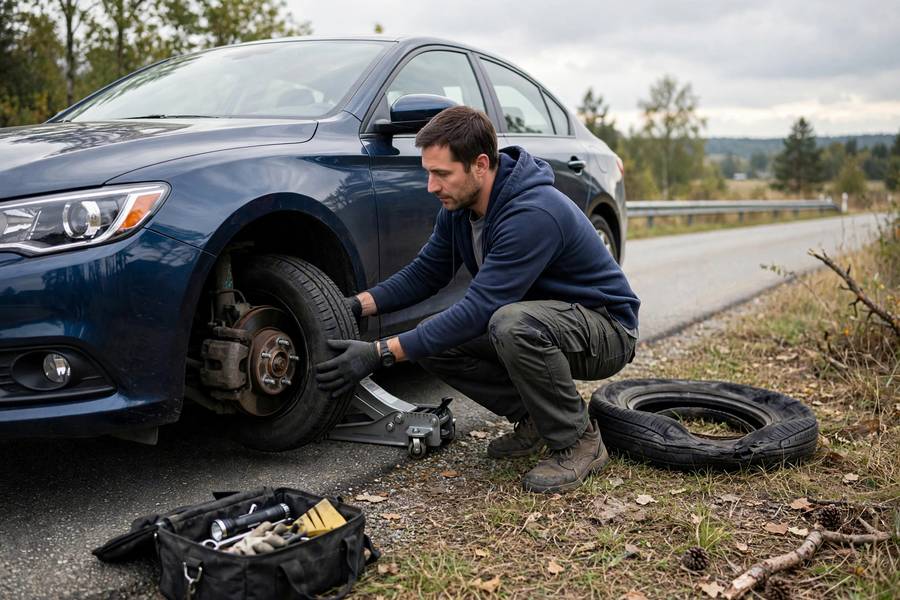 Changing a flat tire on the roadside following this how to change a flat tire step by step guide