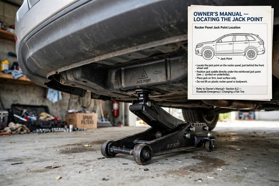 Locating the correct jack point, a critical step in how to change a tire