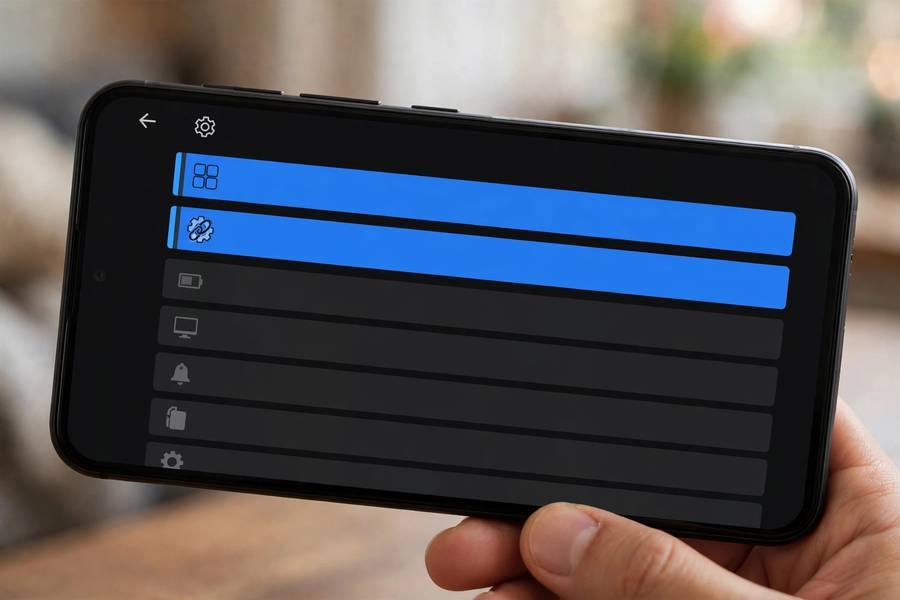 Android settings menu open on a smartphone with the Apps and Default apps options highlighted
