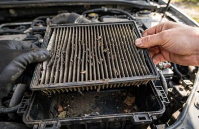 Removing a dirty engine air filter, the first step in how to change engine air filter