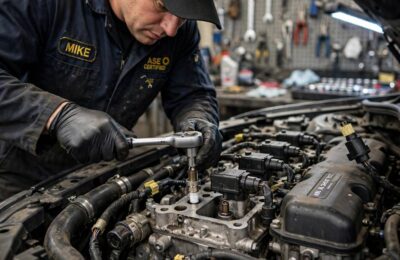 Mechanic removing a spark plug, the key step in how to change spark plugs