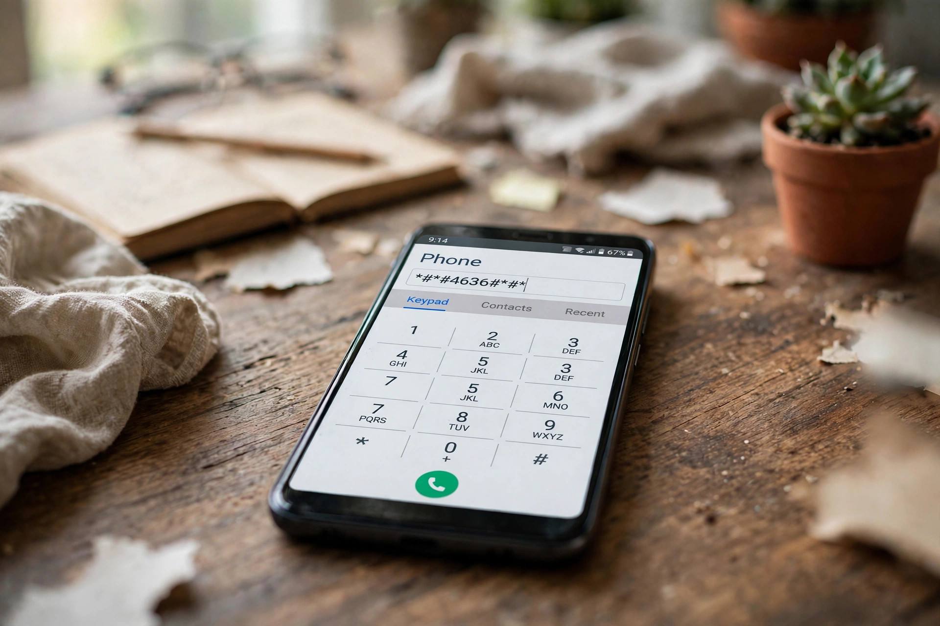 Android phone dialer showing a battery diagnostic test code