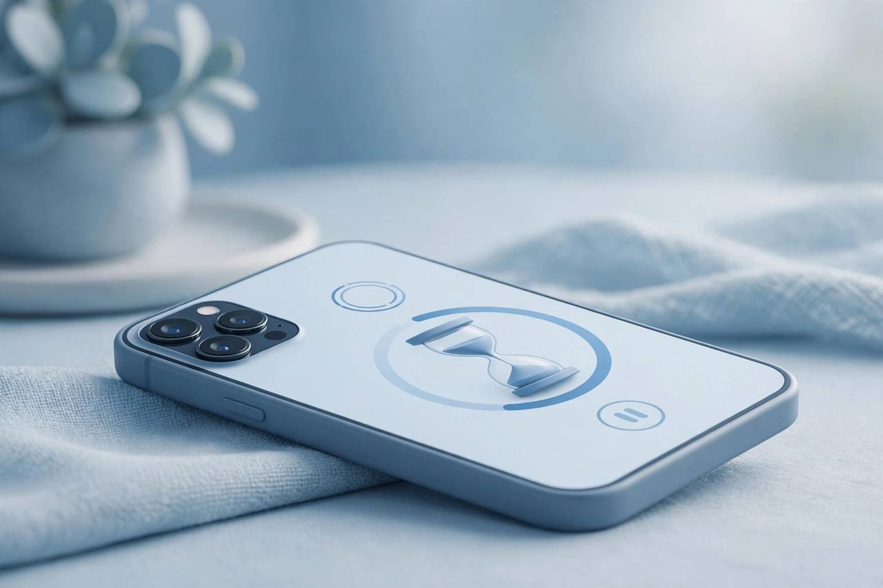 iPhone with App Limits screen showing a social media app timer setting, stylized illustration