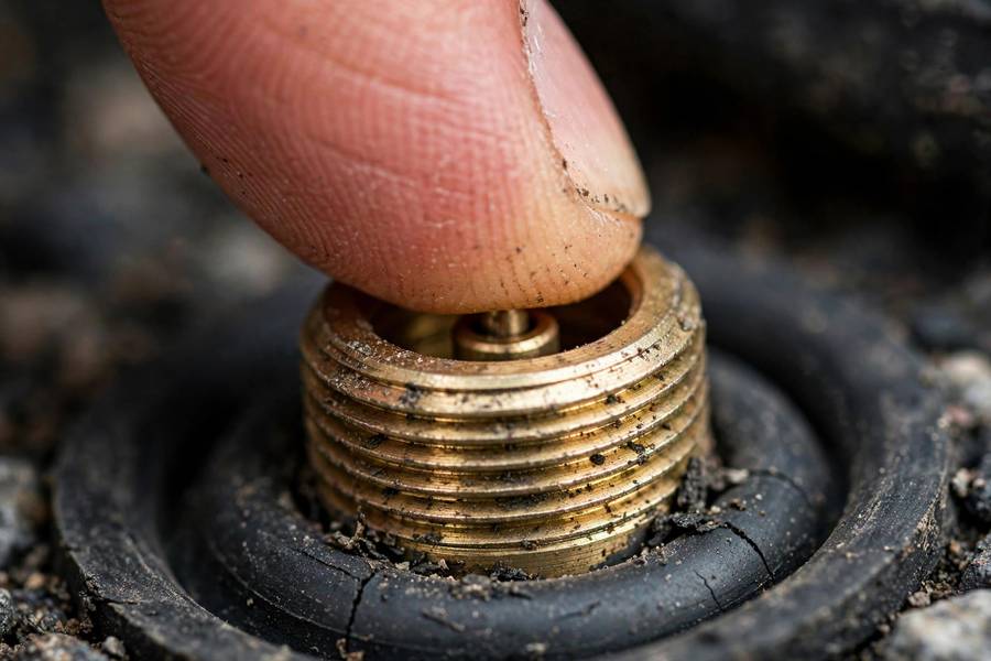 Valve stem with cap off for how to check tire pressure step by step gauge