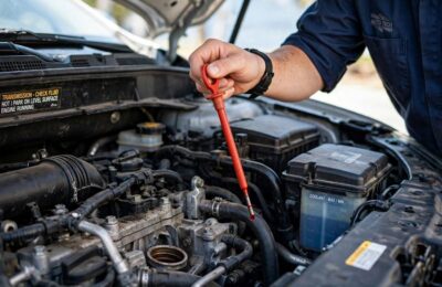 Checking transmission fluid level with the dipstick, the first step in how to check transmission fluid