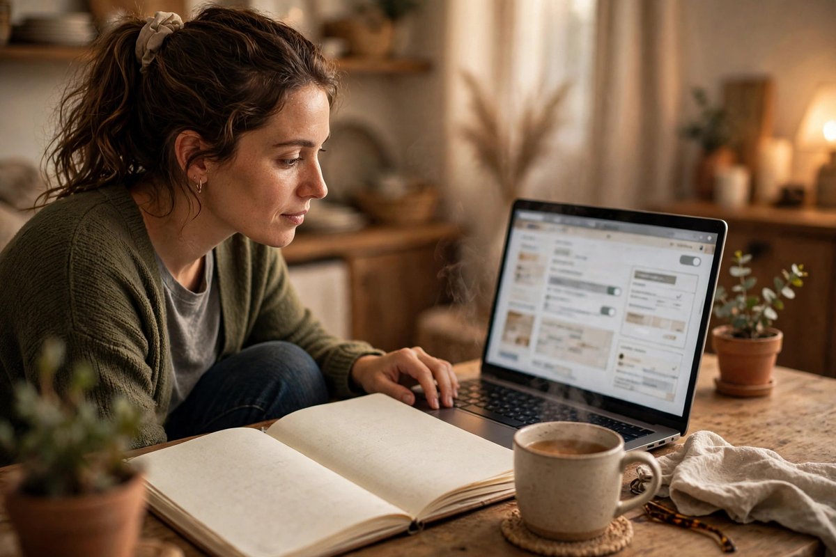 Comparing blog niche options on a laptop screen at home