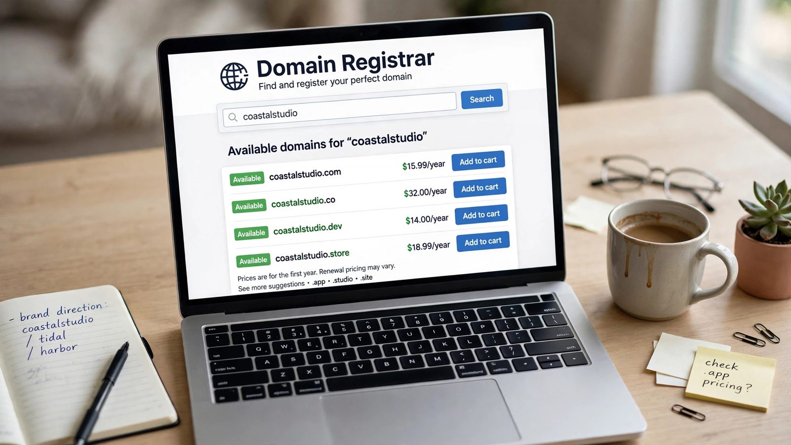 Searching for available blog domain names on a registrar website