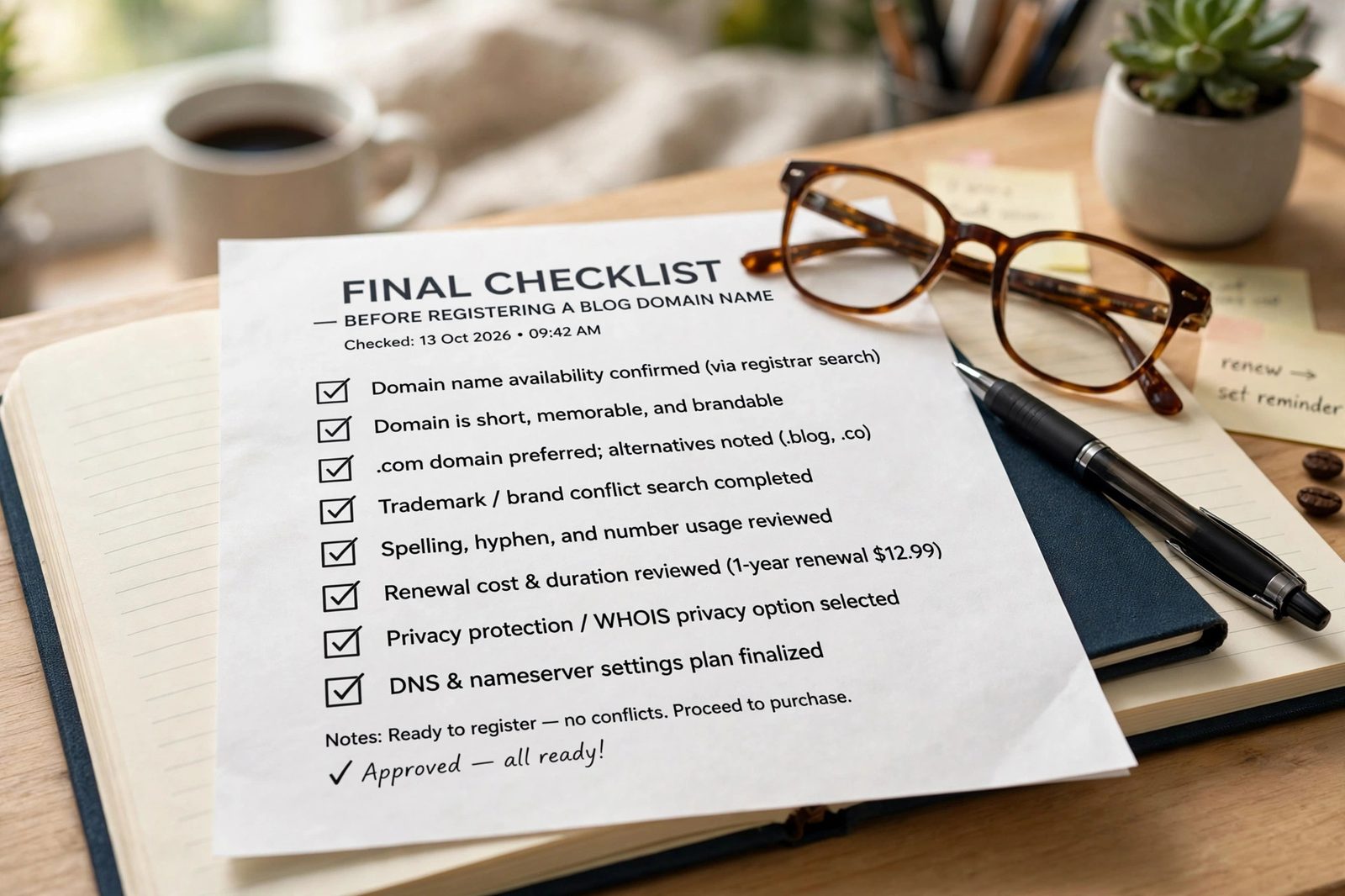 Final checklist before registering a blog domain name