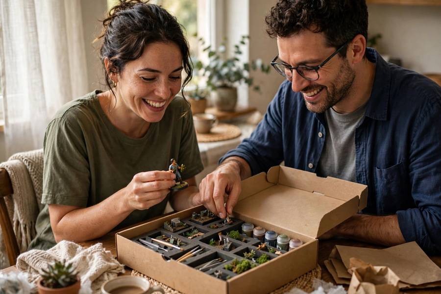 Happy customers unboxing niche hobby products at home