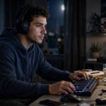 How to Choose a Gaming Headset: A Decision-First Buyer's Guide A gamer wearing a headset during a late-night gaming session