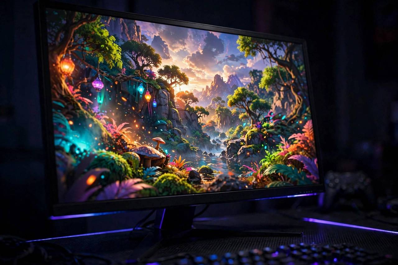 Close-up of a gaming monitor showing vivid game graphics