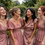 How to Choose Bridesmaid Dresses Without the Drama Bridesmaids in mismatched dusty rose dresses — a modern approach to how to choose bridesmaid dresses