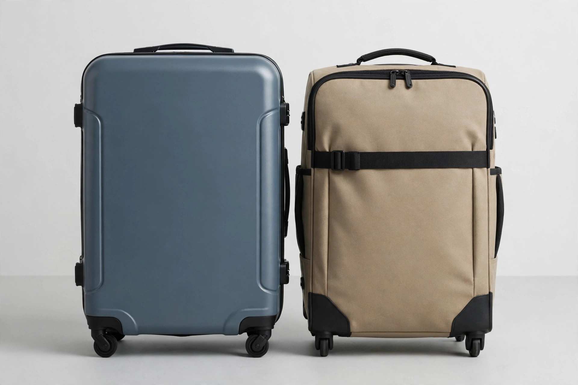 Side-by-side comparison of a hard-shell suitcase and a soft-sided suitcase