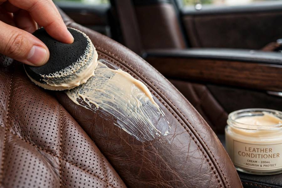 Conditioning leather seats, part of how to clean car upholstery for leather interiors