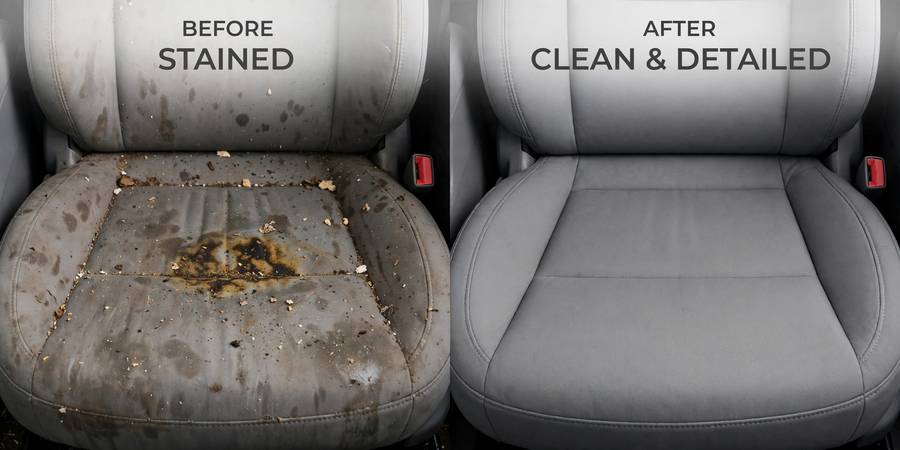Before and after of how to clean car upholstery stain removal results