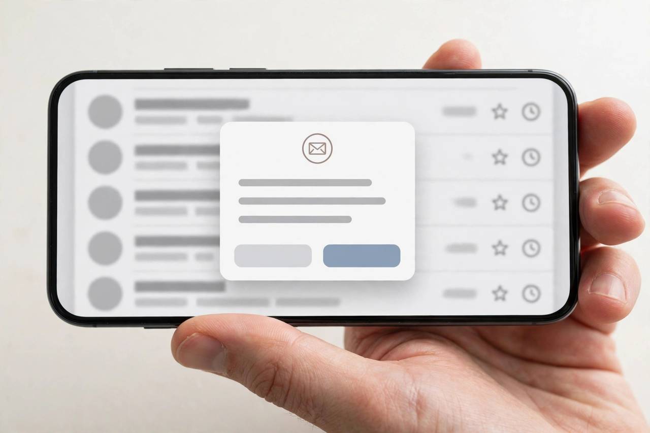 Hand holding smartphone tapping unsubscribe button on a promotional email