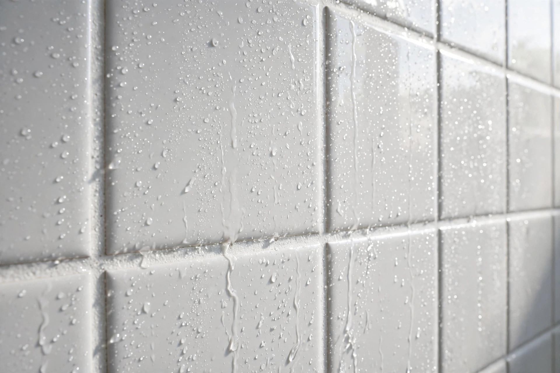 Close-up of freshly cleaned bright shower grout lines