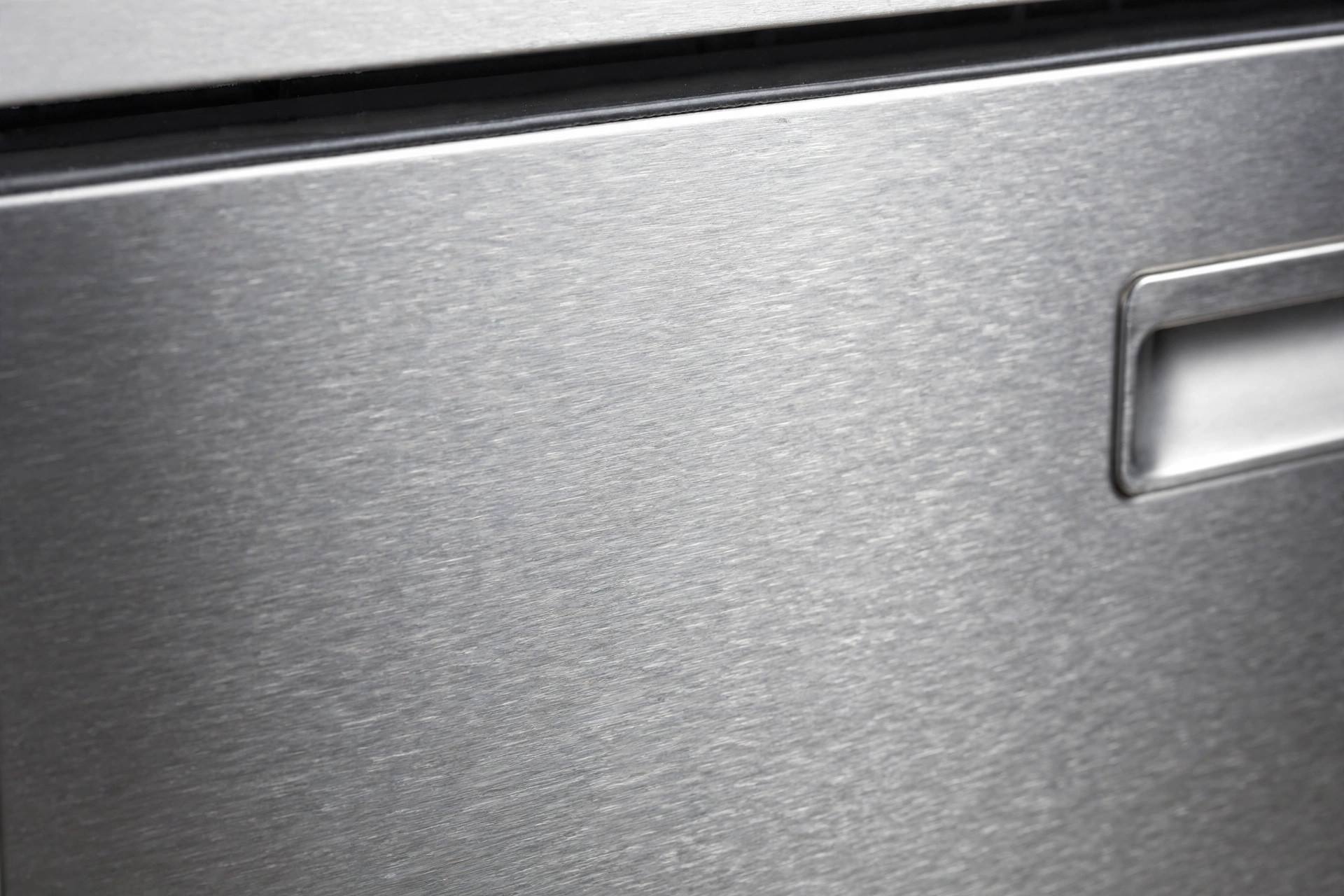 Close-up of streak-free stainless steel dishwasher surface