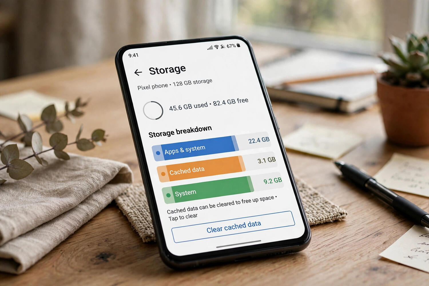 Android storage breakdown chart showing cached data