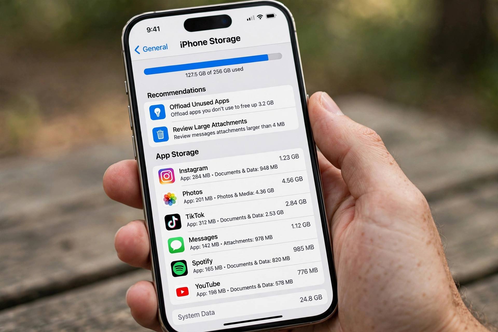 iPhone storage screen showing app storage usage breakdown