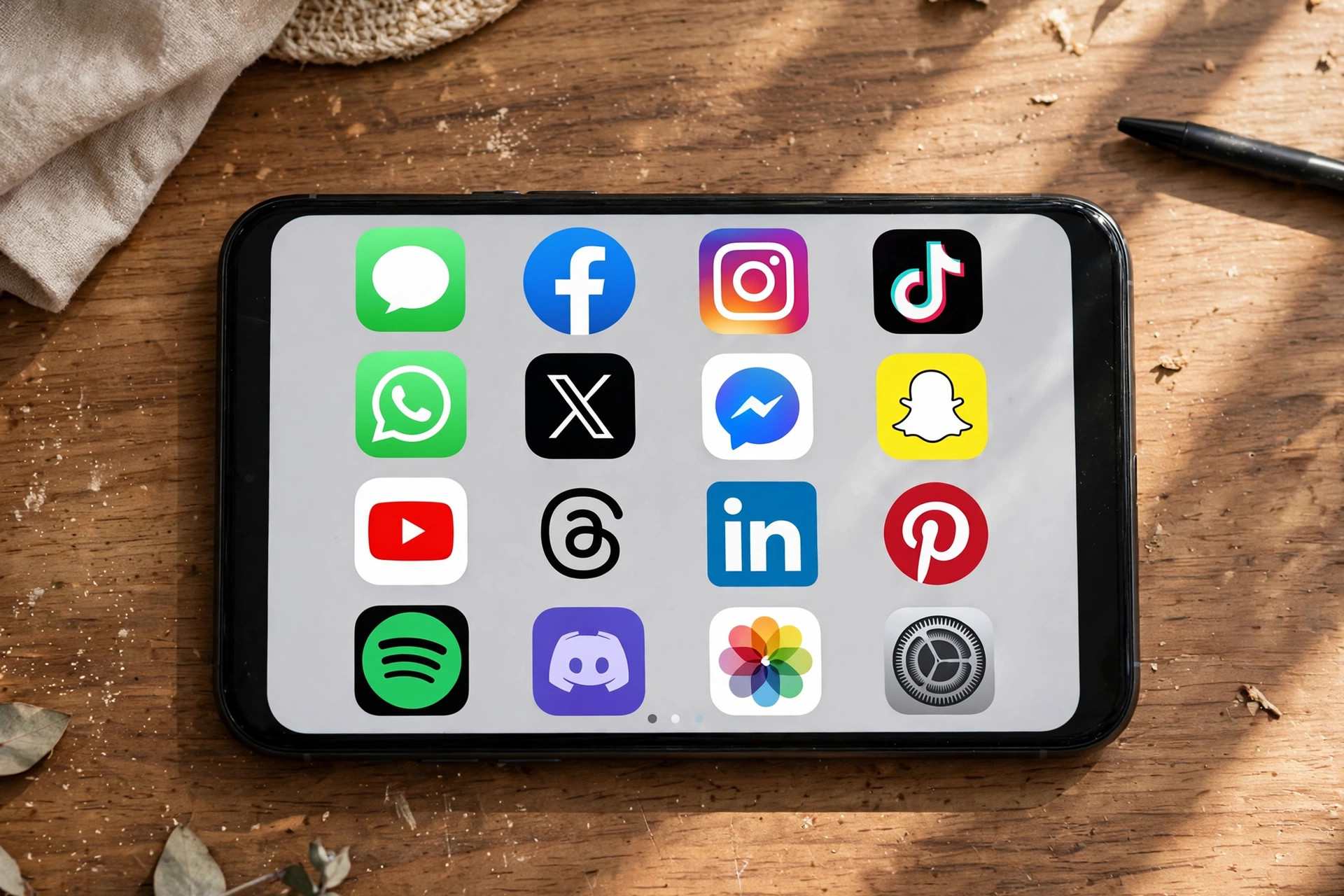 Smartphone home screen with the Instagram app icon among other social apps