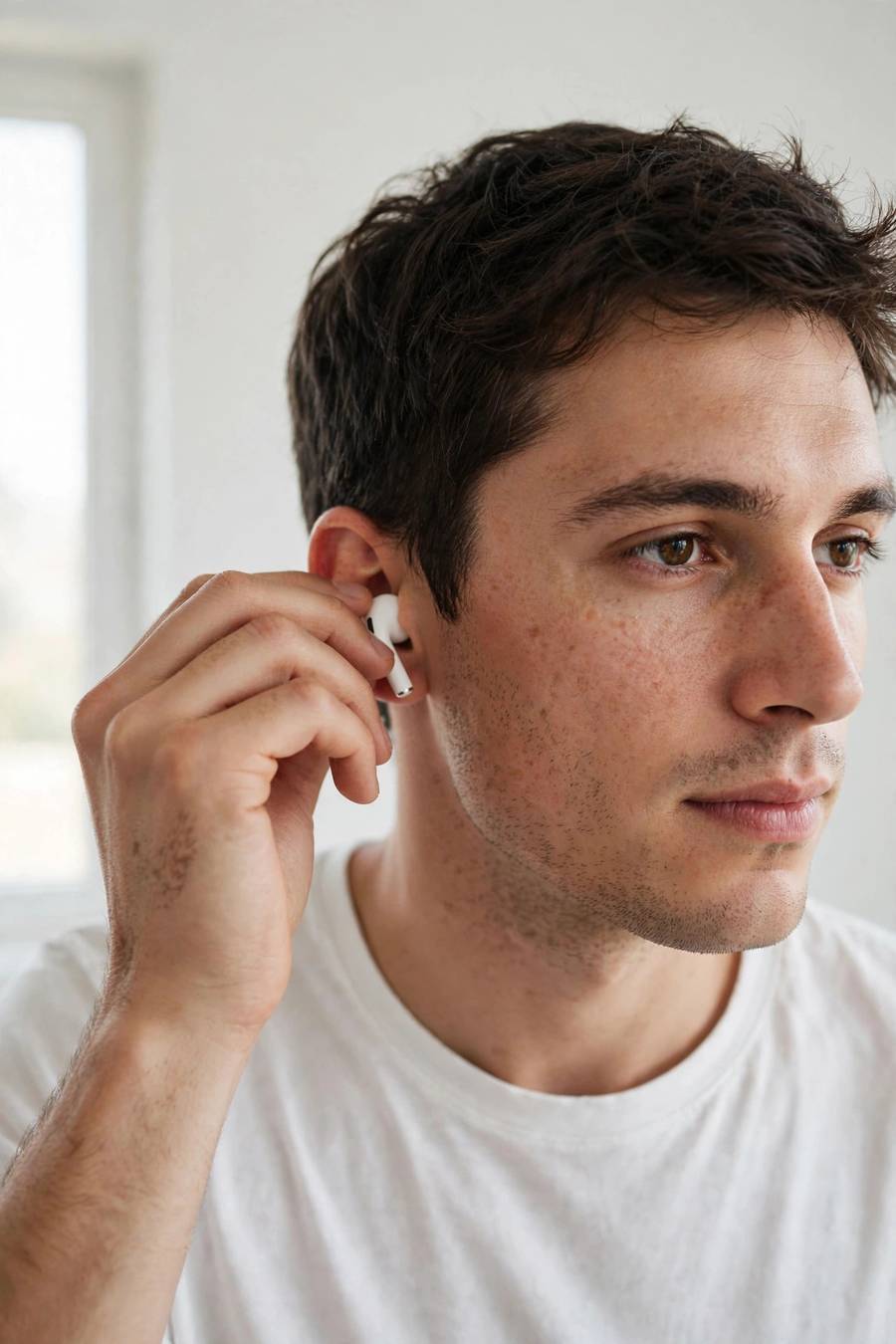Person wearing AirPods after learning how to connect AirPods