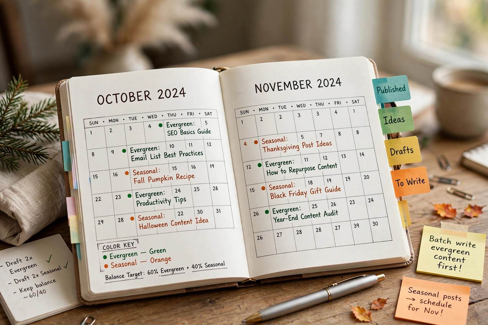 Balancing evergreen and seasonal posts on a blog calendar