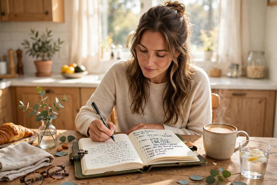 Writing a daily routine in a journal for how to create a daily routine