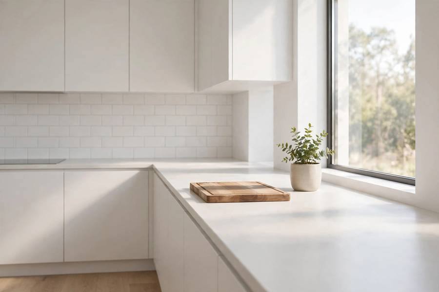 Kitchen with clear counters after minimalist decluttering