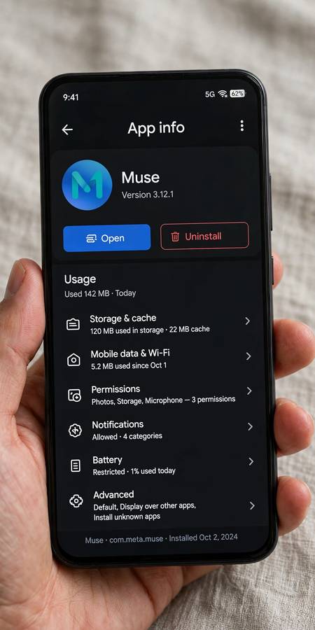 Android app info screen in Settings with uninstall button