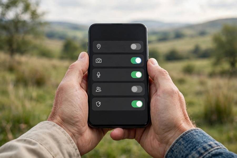 Hands holding phone with Google privacy settings open on screen