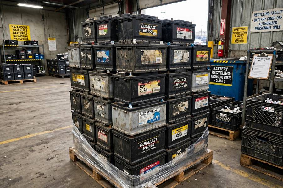 Used batteries collected for recycling after learning how to dispose of old car battery