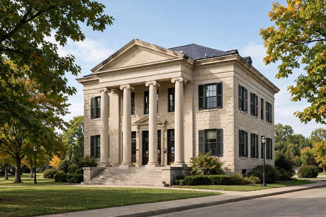 The exterior of a local courthouse building on a clear day