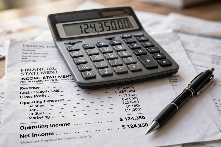 A calculator on financial statements during valuation