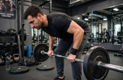 Man demonstrating how to do bent over rows with a barbell