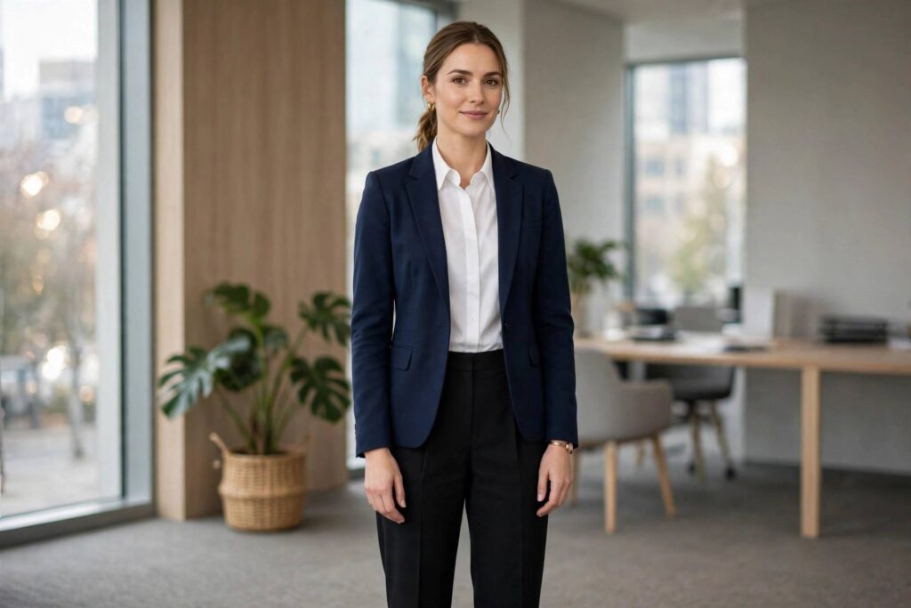 Professional woman dressed for a job interview