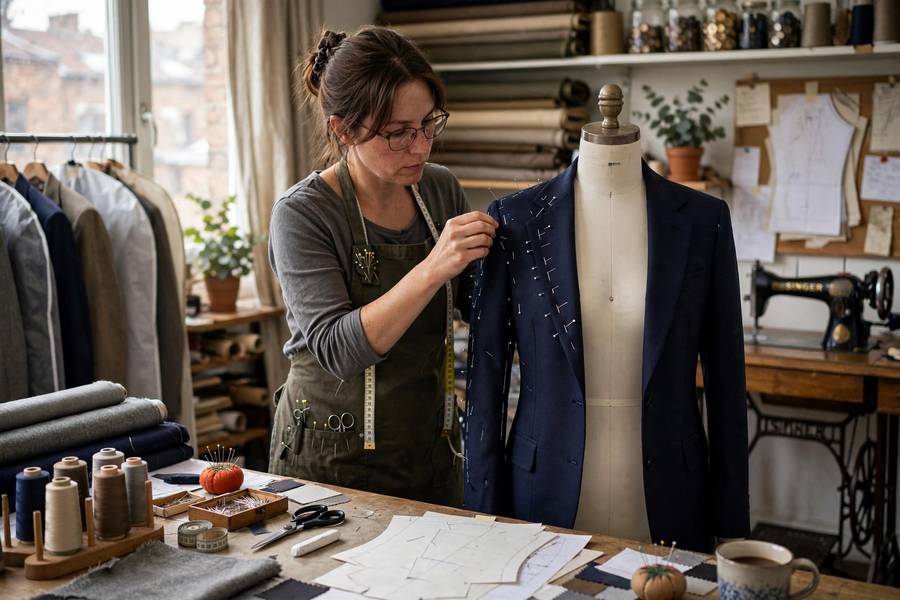 Tailor at work demonstrating how to dress like a celebrity with perfect fit