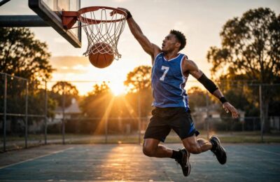 Athlete dunking a basketball after following a guide on how to dunk a basketball