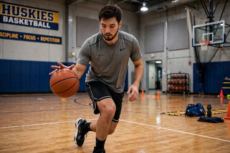Practicing dunk approach technique for how to dunk a basketball