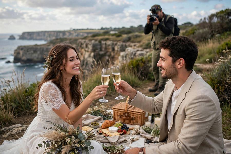 A cliffside champagne toast — how to elope ends with celebrating your way