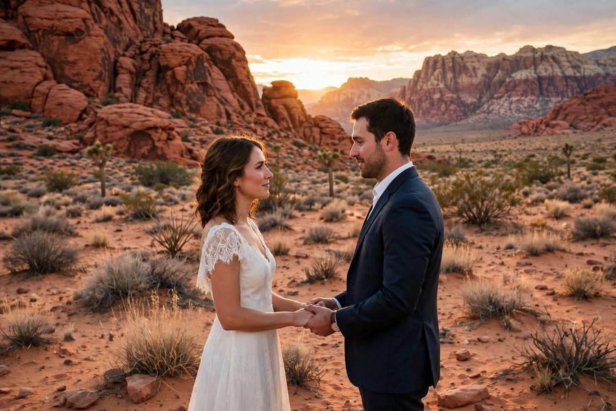 Couple getting married in the desert near Vegas